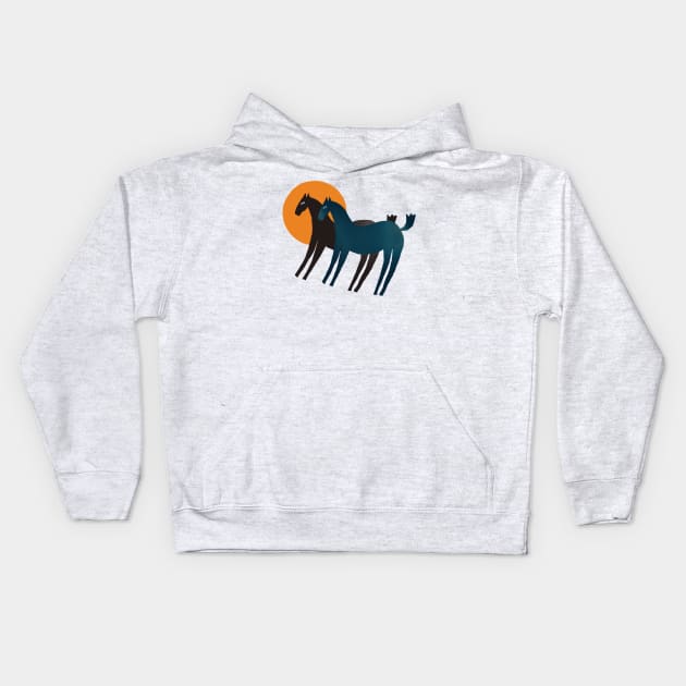 Horses and sun Kids Hoodie by grafart